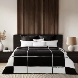 EVA MINGE Miękki w dotyku koc bawełniano-akrylowy z geometrycznym nadrukiem ELEGANTE