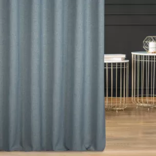 Zasłona szyta na taśmie 8 cm błękitna z tkaniny w stylu eko i efektem melanżu