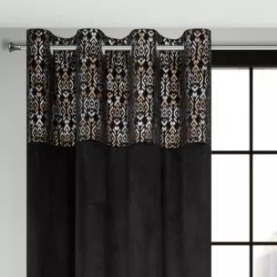 Zasłona czarno, złota z dekoracyjnym pasem z welwetu 140x250 cm przelotka LIZA