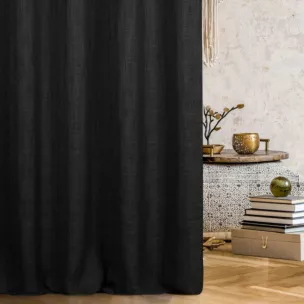 Zasłona szyta na taśmie 8 cm czarna o naturalnym, luźnym splocie w stylu eko
