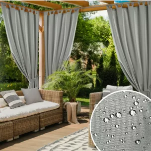 Zasłona srebrna z wodoodpornej tkaniny idealna do ogrodu i na taras 155x200 cm szelki/rzep GARDEN