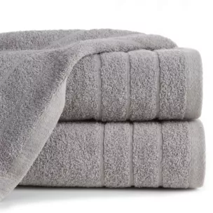 Ręcznik do rąk 30x50 cm bawełniany kolor srebrny z bordiurą w formie trzech tkanych paseczków 500 g/m2 RENI