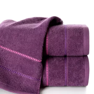 Ręcznik do rąk 30x50 cm bawełniany kolor fioletowy z kontrastującymi paseczkami 500 g/m2 SUZI