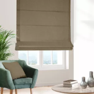 Roleta szyta z systemem comfort ciemnobrązowa z tkaniny o naturalnym splocie w stylu eko