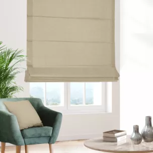 Roleta szyta z systemem comfort beżowa z tkaniny o naturalnym splocie w stylu eko
