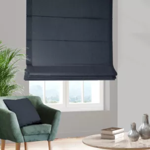 Roleta szyta z systemem comfort granatowa z tkaniny o naturalnym splocie w stylu eko