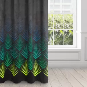 Zasłona czarno, turkusowa z wzorem geometrycznym z tkaniny welwetowej 140x250 cm przelotka ANGELINA