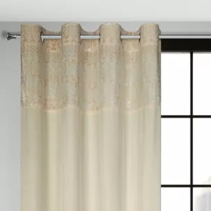Zasłona kremowo, złota z dekoracyjnym pasem z welwetu 140x250 cm przelotka LIZA