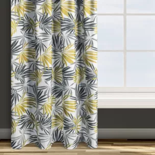 Zasłona biało, musztardowa we wzór liści 140x250 taśma ELINA Design 91