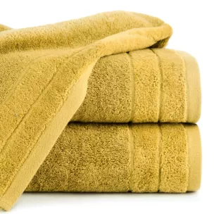 Ręcznik do rąk 30x50 cm bawełniany kolor musztardowy z welwetową bordiurą 500 g/m2 DAMLA