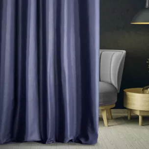 Zasłona szyta na taśmie fala LUXOR granatowa z eleganckiej lśniącej tkaniny o drobnym splocie