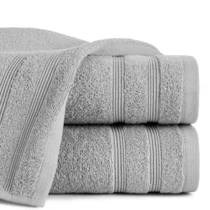 Ręcznik do rąk 30x50 cm bawełniany kolor srebrny z bordiurą w formie tkanych paseczków 500 g/m2 ALINE