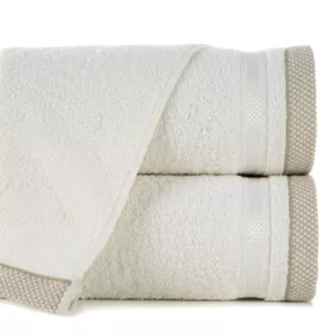 Ręcznik kąpielowy 50x90 cm bawełniany kolor kremowy zero twist z bordiurą w paski 500 g/m2 ABBIE
