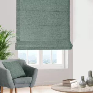 Roleta szyta z systemem comfort miętowa z tkaniny w stylu eko o naturalnym splocie