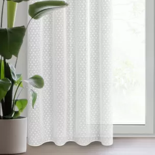 Zasłona biała w groszki z etaminy 140x250 cm przelotka HANIA