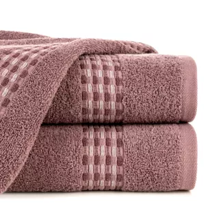 Ręcznik kąpielowy 50x90 cm bawełniany kolor pudrowy róż z przeplataną bordiurą 500 g/m2 RIVA