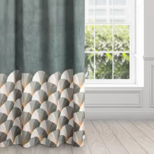 Zasłona stalowo, jasnoszara ze złotym wzorem z tkaniny welwetowej 140x250 przelotka GINA Design 91