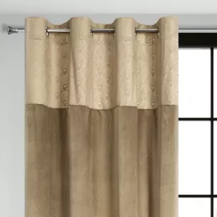 Zasłona beżowa z aplikacją z błyszczącego welwetu 140x250 cm przelotka AGNES Design 91