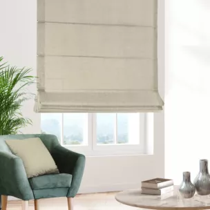 Roleta szyta z systemem comfort beżowa z tkaniny w stylu eko o naturalnym splocie