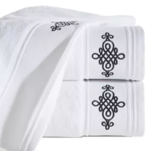 Ręcznik kąpielowy 50x90 cm bawełniany kolor biały z bordiurą zdobioną ornamentowym haftem 600 g/m2 KLAS2