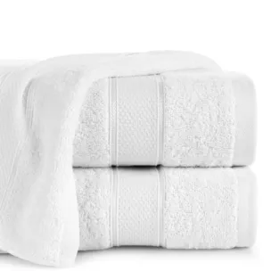 Ręcznik kąpielowy 50x90 cm bawełniany kolor biały z żakardową bordiurą z nowoczesnym złotym wzorem 500 g/m2 LIANA