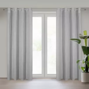 Zasłona srebrna z dodatkiem lnu i efektem deszczyku 140x270 cm przelotka JUDYTA