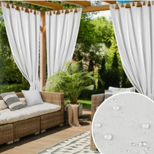 Zasłona biała z wodoodpornej tkaniny idealna do ogrodu i na taras 155x200 cm szelki/rzep GARDEN