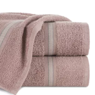 Ręcznik kąpielowy 50x90 cm bawełniany kolor pudrowy w kontrastujące pasy 500 g/m2 TRIS