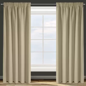 Zasłona beżowa z gładkiej tkaniny zaciemniającej typu blackout 135x270 taśma PARISA Design 91