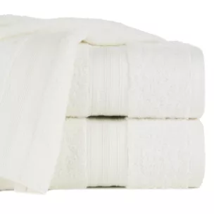 Ręcznik kąpielowy 50x90 cm bawełniany kolor kremowy z bordiurą w paski 550 g/m2 ELEN