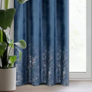 Zasłona granatowa z przecieranym wzorem z miękkiego welwetu 140x270 cm taśma MIRELA