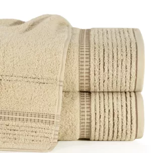 Ręcznik kąpielowy 50x90 cm bawełniany kolor beżowy z bordiurą w paseczki 450 g/m2 TAYLOR Ella Line