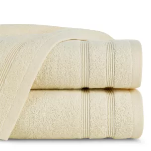 Ręcznik do rąk 30x50 cm bawełniany kolor kremowy z bordiurą w formie tkanych paseczków 500 g/m2 ALINE