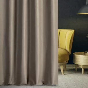 Zasłona szyta na przelotkach LUXOR brązowa z eleganckiej lśniącej tkaniny o drobnym splocie