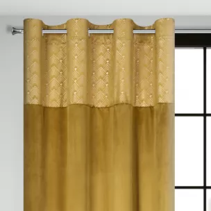 Zasłona miodowa ze złotym wzorem z błyszczącego welwetu 140x250 cm przelotka ELEN