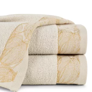 Ręcznik do rąk 30x50 cm bawełniany kolor beżowy,złoty z żakardową bordiurą w liście 400 g/m2 AGIS