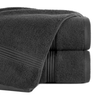 Ręcznik kąpielowy 50x90 cm bawełniany kolor czarny 0 twist zdobiony paseczkami 550 g/m2 MOLLY