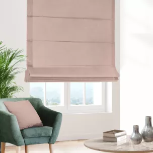 Roleta szyta z systemem comfort LUXOR pudrowo różowa z eleganckiej lśniącej tkaniny o drobnym splocie