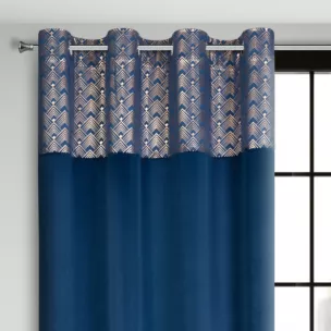 Zasłona granatowa ze złotym wzorem z błyszczącego welwetu 140x250 cm przelotka ELEN