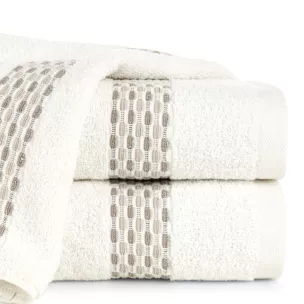 Ręcznik kąpielowy 50x90 cm bawełniany kolor kremowy z przeplataną bordiurą 500 g/m2 RIVA