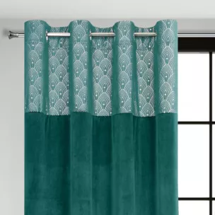 Zasłona turkusowa z aplikacją z błyszczącego welwetu 140x250 cm przelotka AGNES Design 91