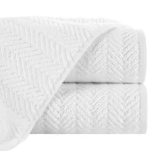 Ręcznik kąpielowy 50x90 cm bawełniany kolor biały zdobiony wzorem jodełki 550 g/m2 ETNO