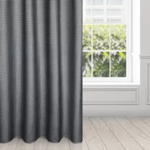 Zasłona czarno, srebrna z nadrukiem pepitki z welwetu 140x250cm przelotka DARCY