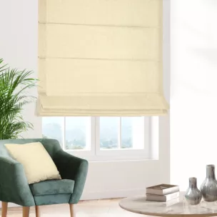 Roleta szyta z systemem comfort kremowa z tkaniny o naturalnym splocie w stylu eko