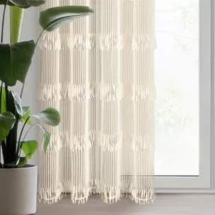 Zasłona jasnobeżowy zdobiona fantazyjnym wzorem 140x250 cm przelotka SOTERA Eva Minge