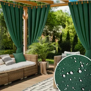 Zasłona ciemnozielona z wodoodpornej tkaniny idealna do ogrodu i na taras 155x200 cm szelki/rzep GARDEN