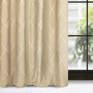 Zasłona beżowo, złota haftowana w duże karo z tkaniny welwetowej 140x250 cm przelotka MARGO Pierre Cardin