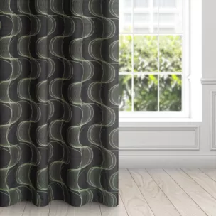 Zasłona czarno, zielona z wzorem pionowych fal, z welwetu 140x250 cm przelotka POLA