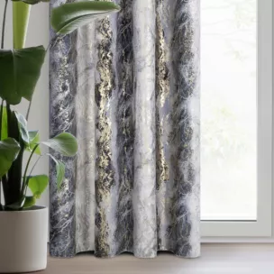 Zasłona stalowo, szampańska z przecieranym nadrukiem,welwetowa 135x250 cm przelotka SOFI