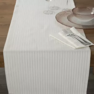 Bieżnik świąteczny FLASH z żakardowej tkaniny w prążki przetykane srebrną nicią